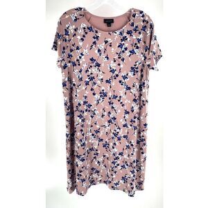 J.Jill Wearever Collection Pink with Blue and White Floral Print T-Shirt Dress M